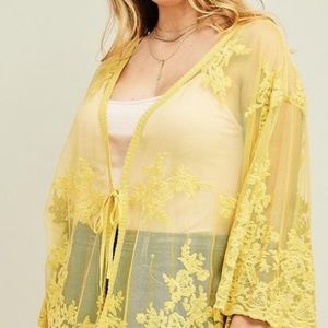 Yellow Lace Kimono in Plus Size